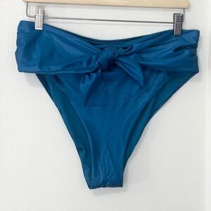 NWT Agua Bendita Isabella Nettuno Tie Front Bikini Bottom,Shiny Blue,Size 2XL